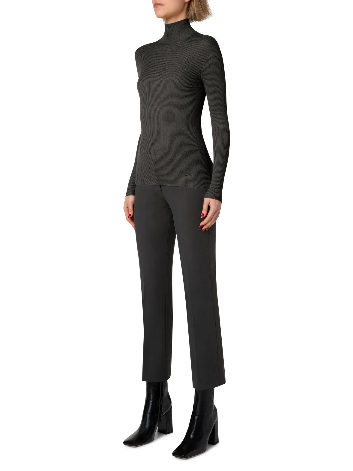 Fine Rib Cashmere Mock Neck Sweater