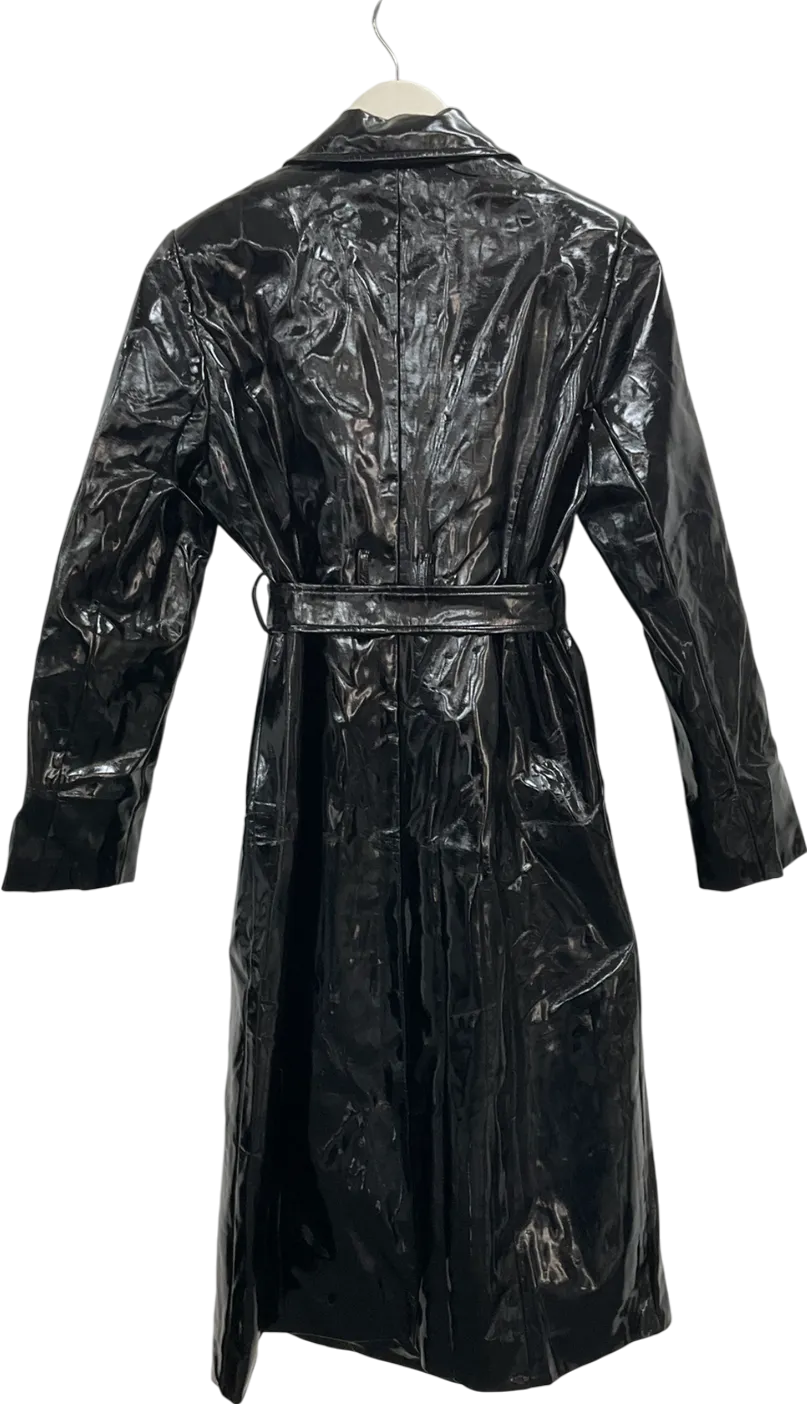Finesse Black Patent Look Trench Coat UK M