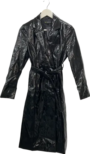 Finesse Black Patent Look Trench Coat UK M