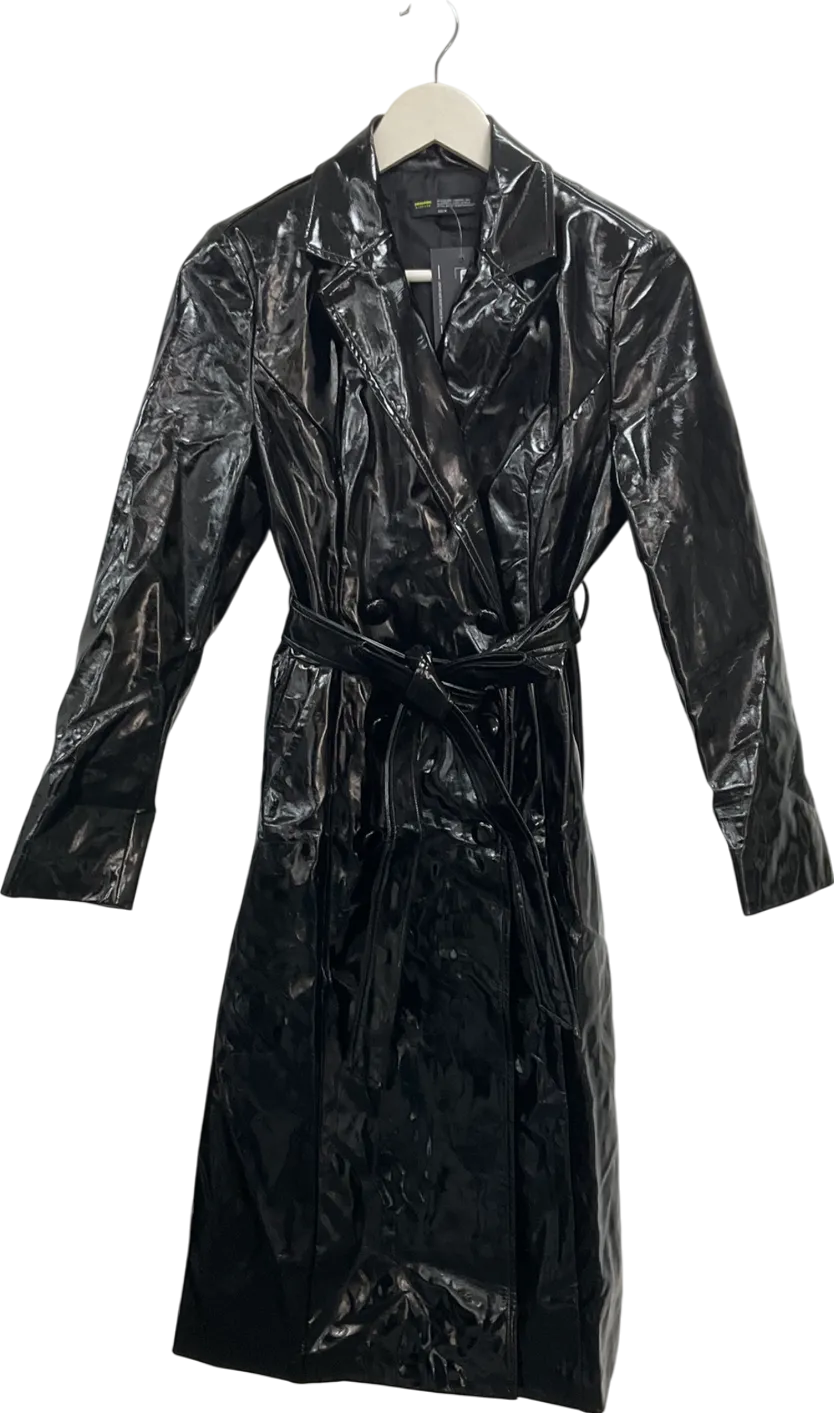 Finesse Black Patent Look Trench Coat UK M