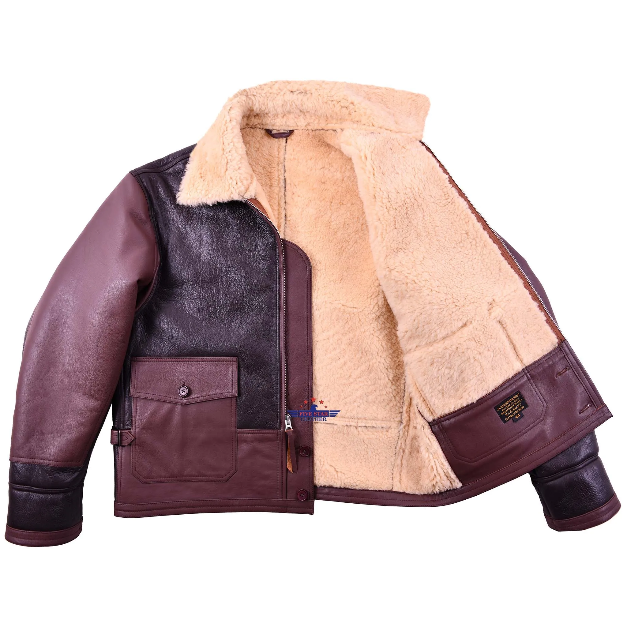 FiveStar MEN AVIATOR US NAVY M-445A SHEEPSKIN LEATHER FLIGHT JACKET