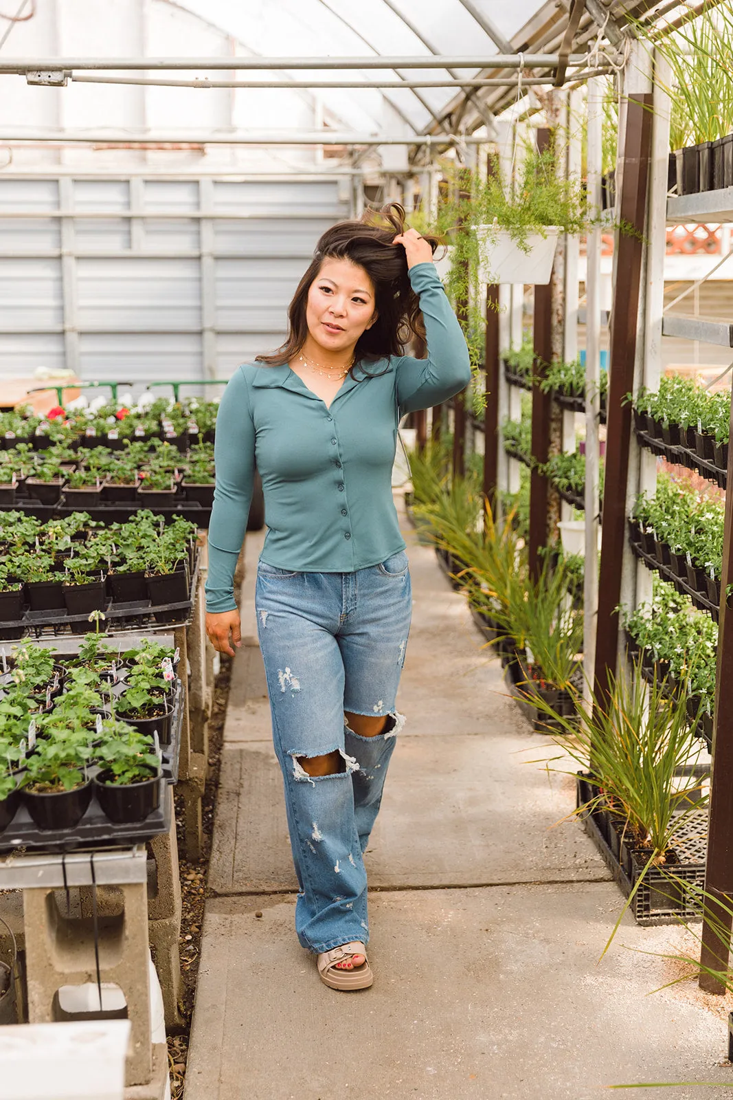 Flynn Long Sleeve Button Down Knit top