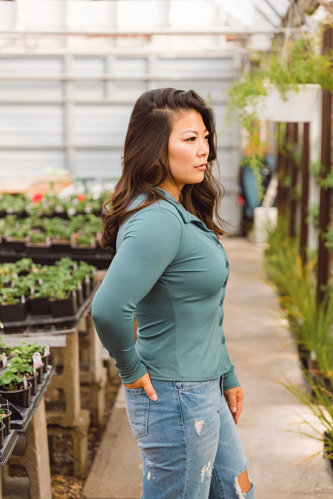 Flynn Long Sleeve Button Down Knit top