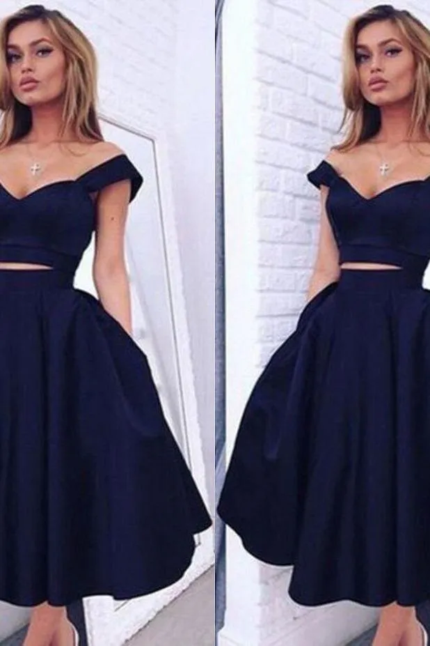 Gorgeous Two pieces Off-the-shoulder Prom Party GownsShort Homecoming Dress