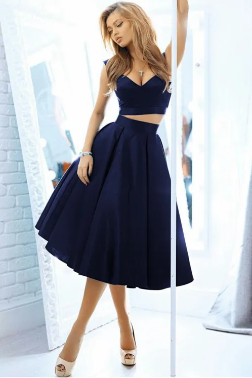 Gorgeous Two pieces Off-the-shoulder Prom Party GownsShort Homecoming Dress