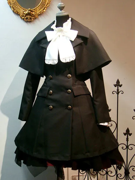 Gothic Lolita Overcoat Double Breasted Poncho Design Button Black Lolita Winter Coat