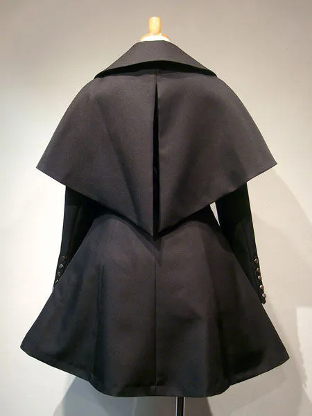 Gothic Lolita Overcoat Double Breasted Poncho Design Button Black Lolita Winter Coat