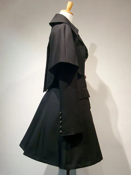 Gothic Lolita Overcoat Double Breasted Poncho Design Button Black Lolita Winter Coat