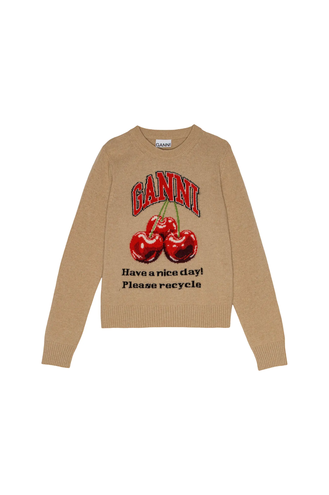 Graphic Wool Mix Cherry Crewneck