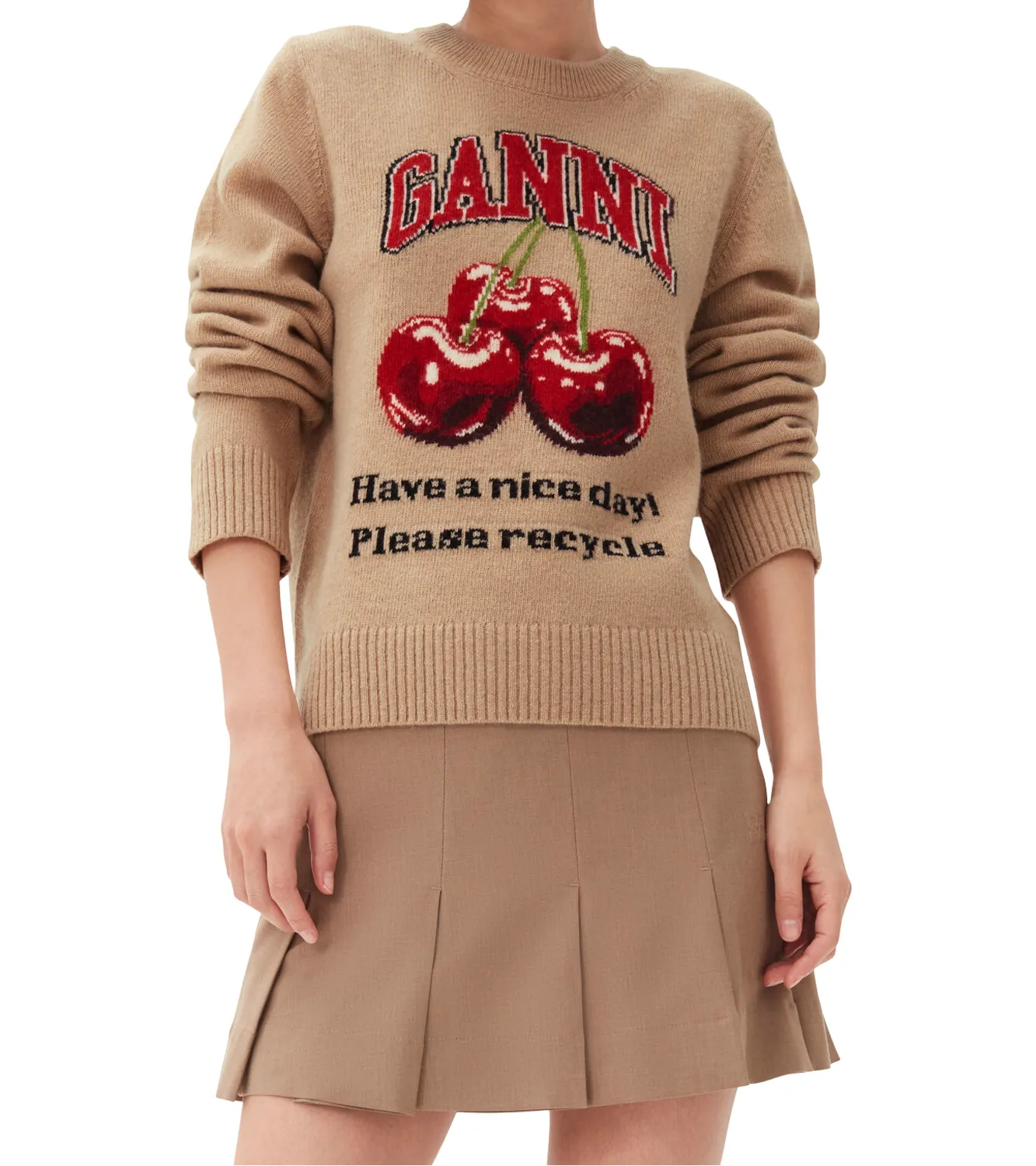 Graphic Wool Mix Cherry Crewneck