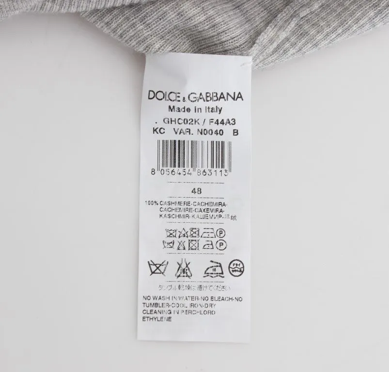 Gray Cashmere Ribbed Cardigan Sweater