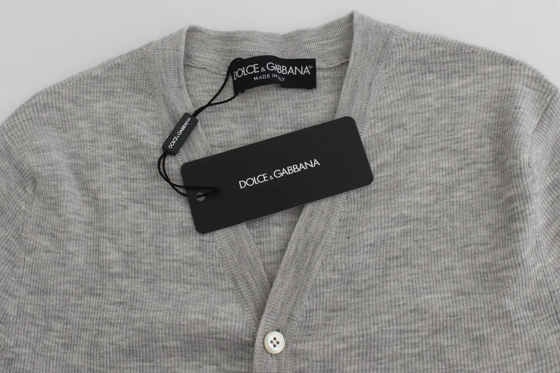 Gray Cashmere Ribbed Cardigan Sweater