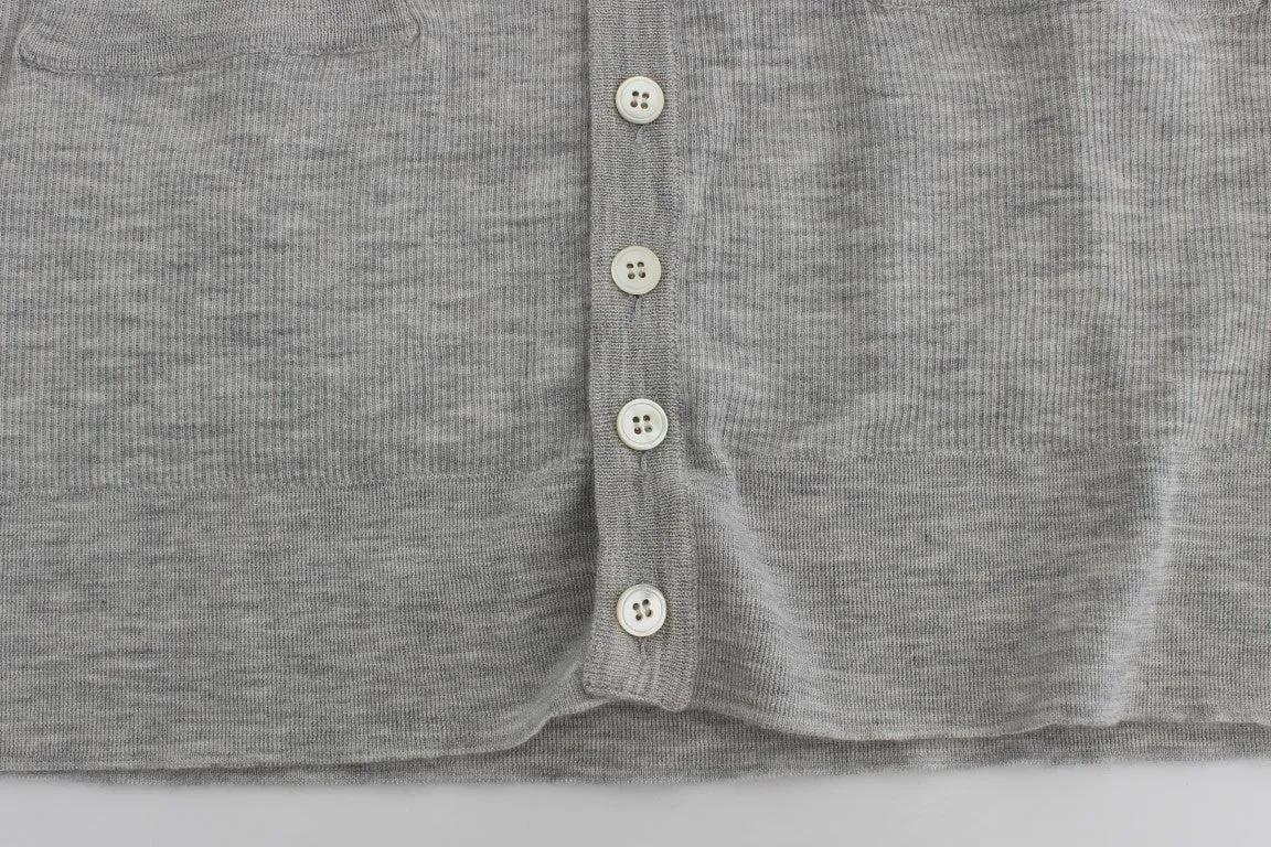 Gray Cashmere Ribbed Cardigan Sweater