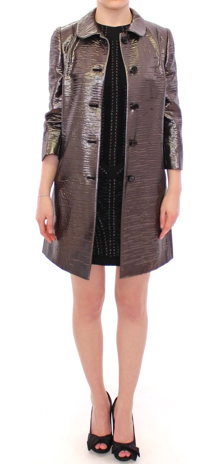 Gray Metallic Trench Coat Jacket