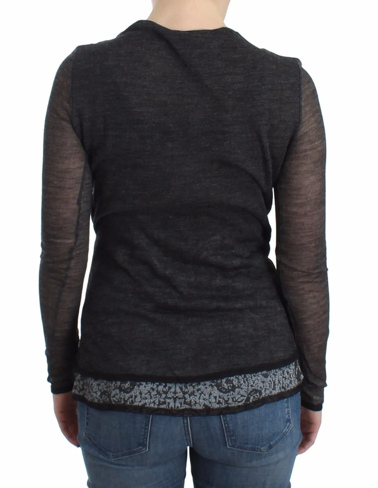 Gray Wool Blend Stretch Long Sleeve Sweater