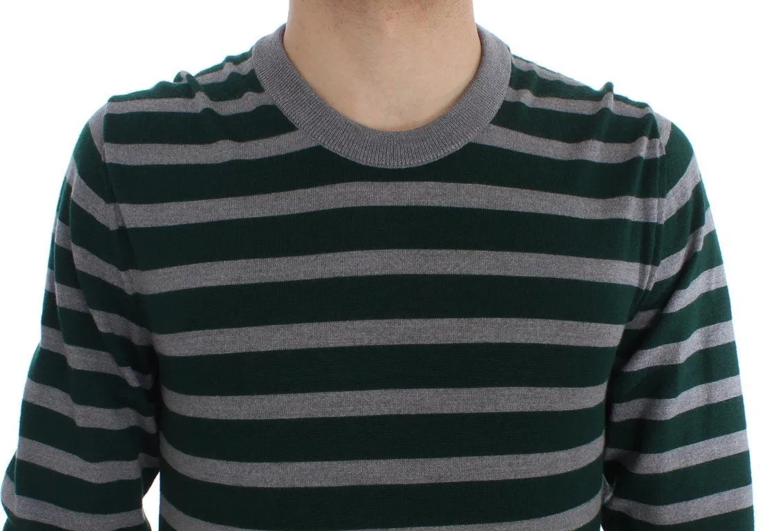 Green Gray Striped Wool Pullover Sweater