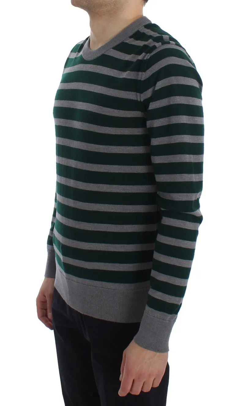 Green Gray Striped Wool Pullover Sweater