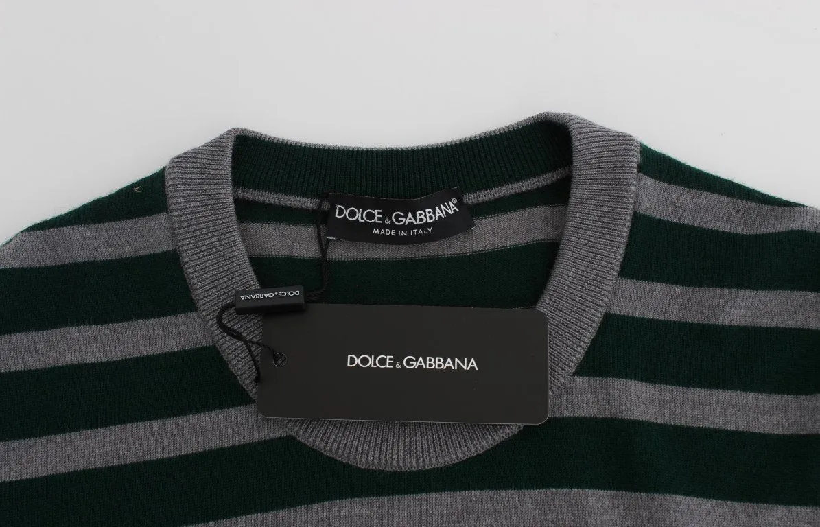 Green Gray Striped Wool Pullover Sweater