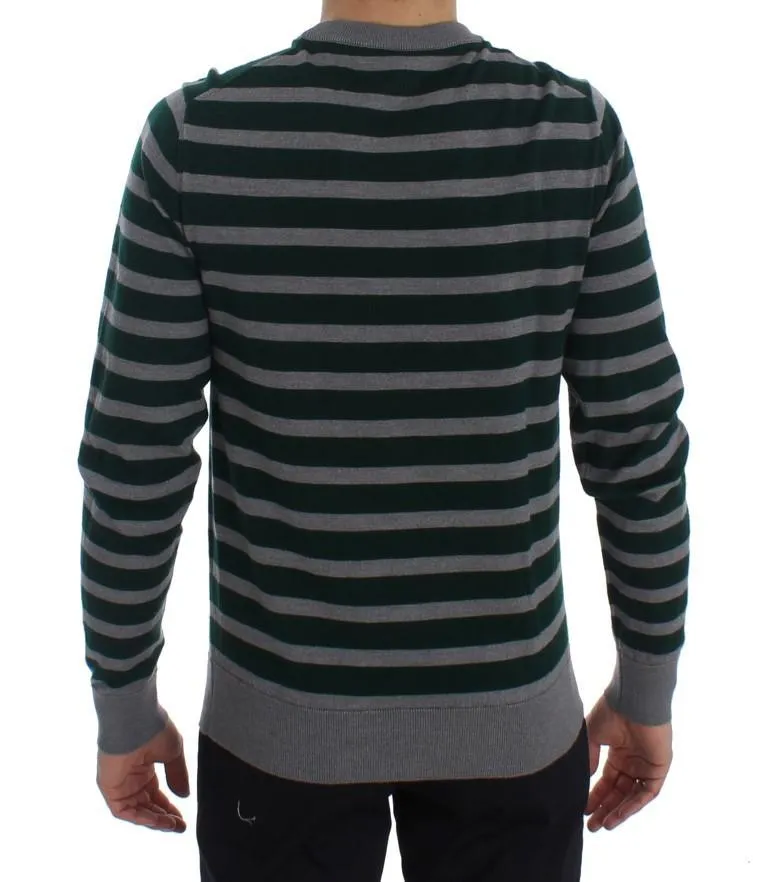 Green Gray Striped Wool Pullover Sweater