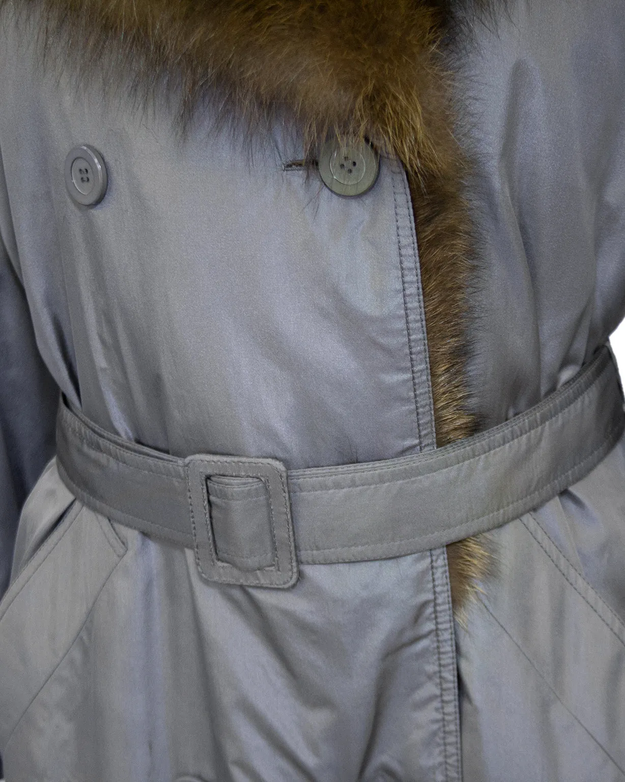 Grey Autumn/Winter 1977 Haute Couture Trench Coat with Fur Collar