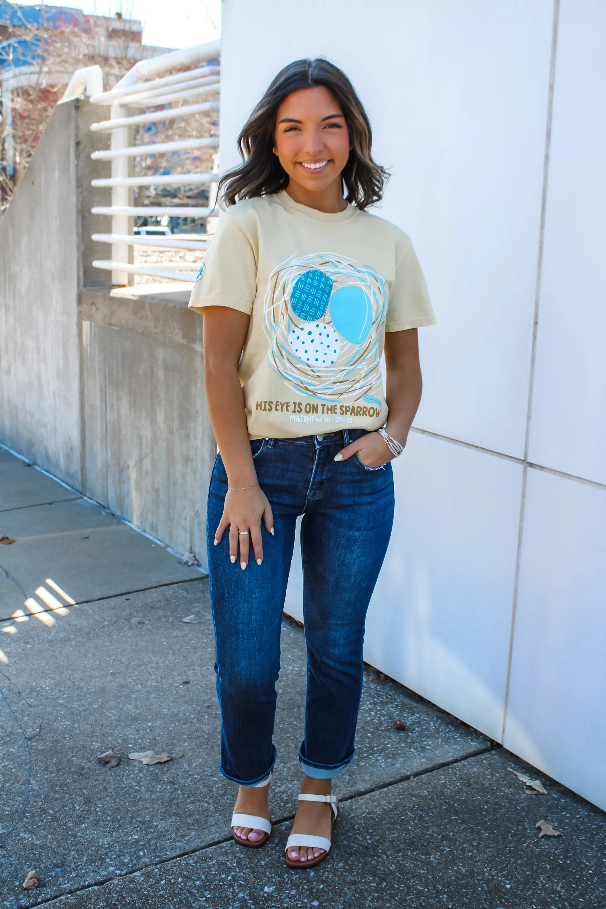 His Eye Is On The Sparrow Graphic Tee • Lemon