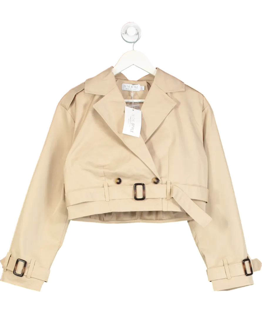 In The Style Beige Cropped Belted Trench Coat UK 10