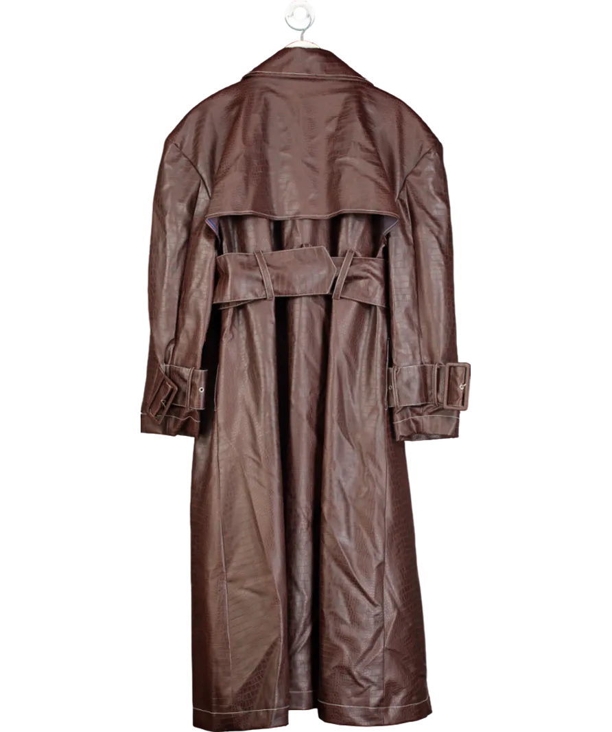 Kai Collective Brown Emani Faux Croc Leather Exaggerated Coat - Coffee UK L