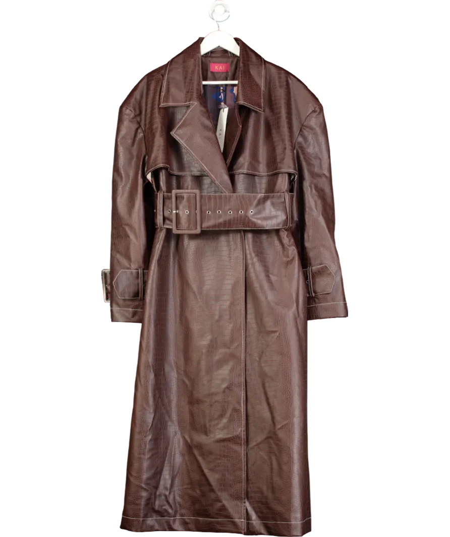 Kai Collective Brown Emani Faux Croc Leather Exaggerated Coat - Coffee UK L