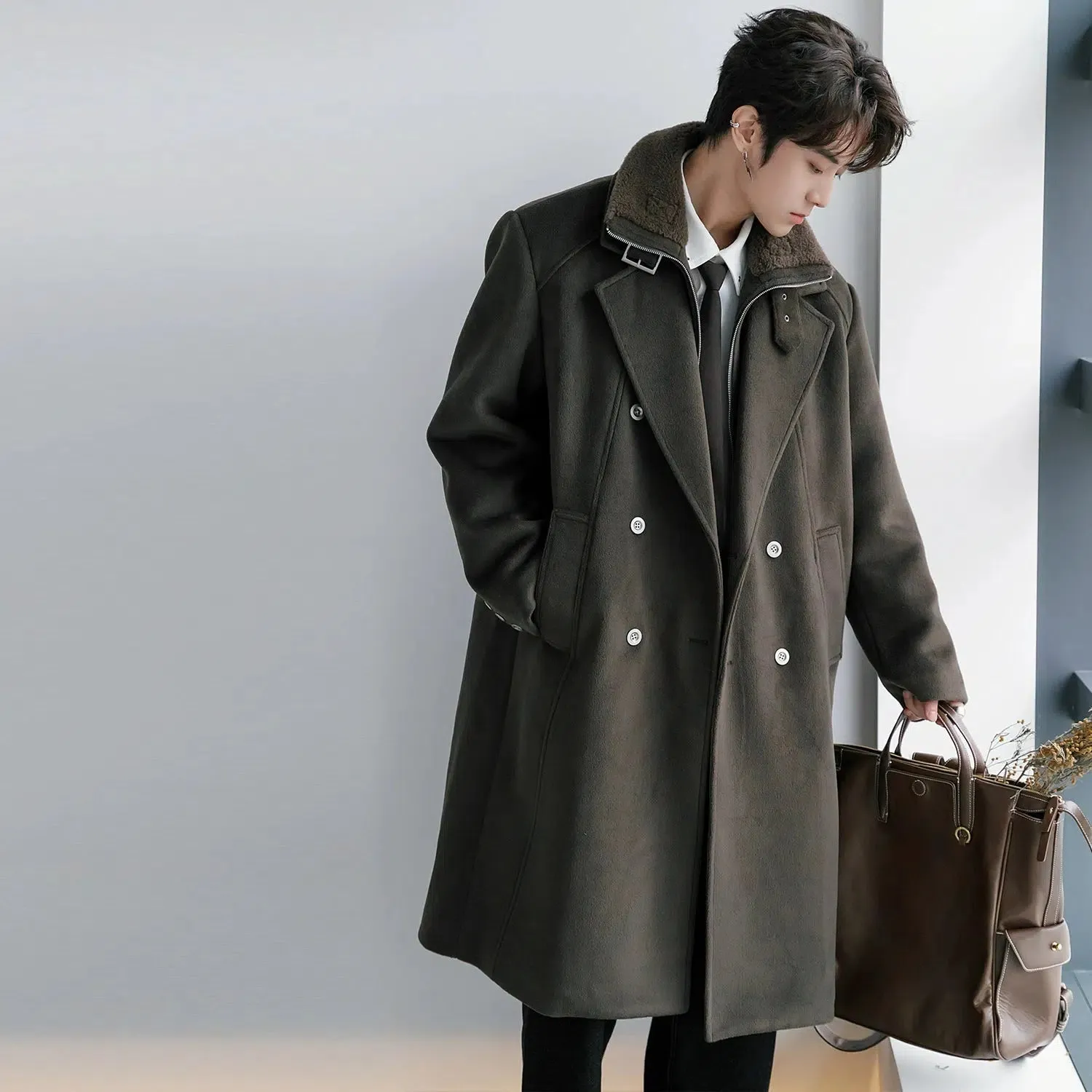 Long Double-Breasted Woolen Coat