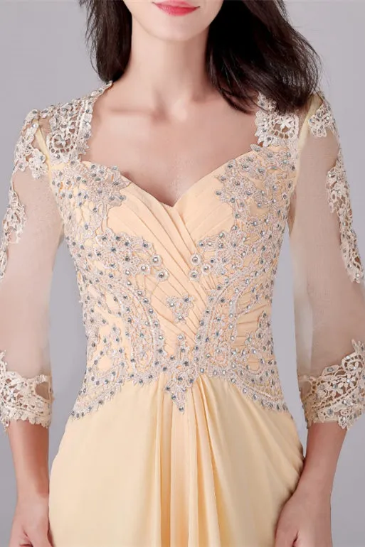 Long sleeves ankle-length sweetheart backless mermaid mother's dress
