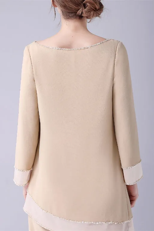 Long sleeves Jewel Asymmetrical mother's shirt