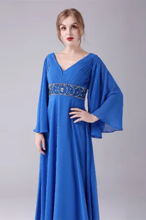 Long sleeves V-neck Ankle-length Backless beading mother's dress