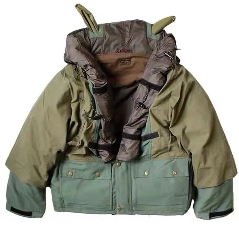 Loose Nylon Stitched Pure Cotton Hooded Jacket Women and Men Outerwear Coats