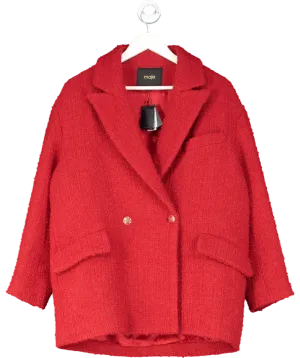 Maje Red Double Breasted Wool Blend Tweed Blazer UK 12
