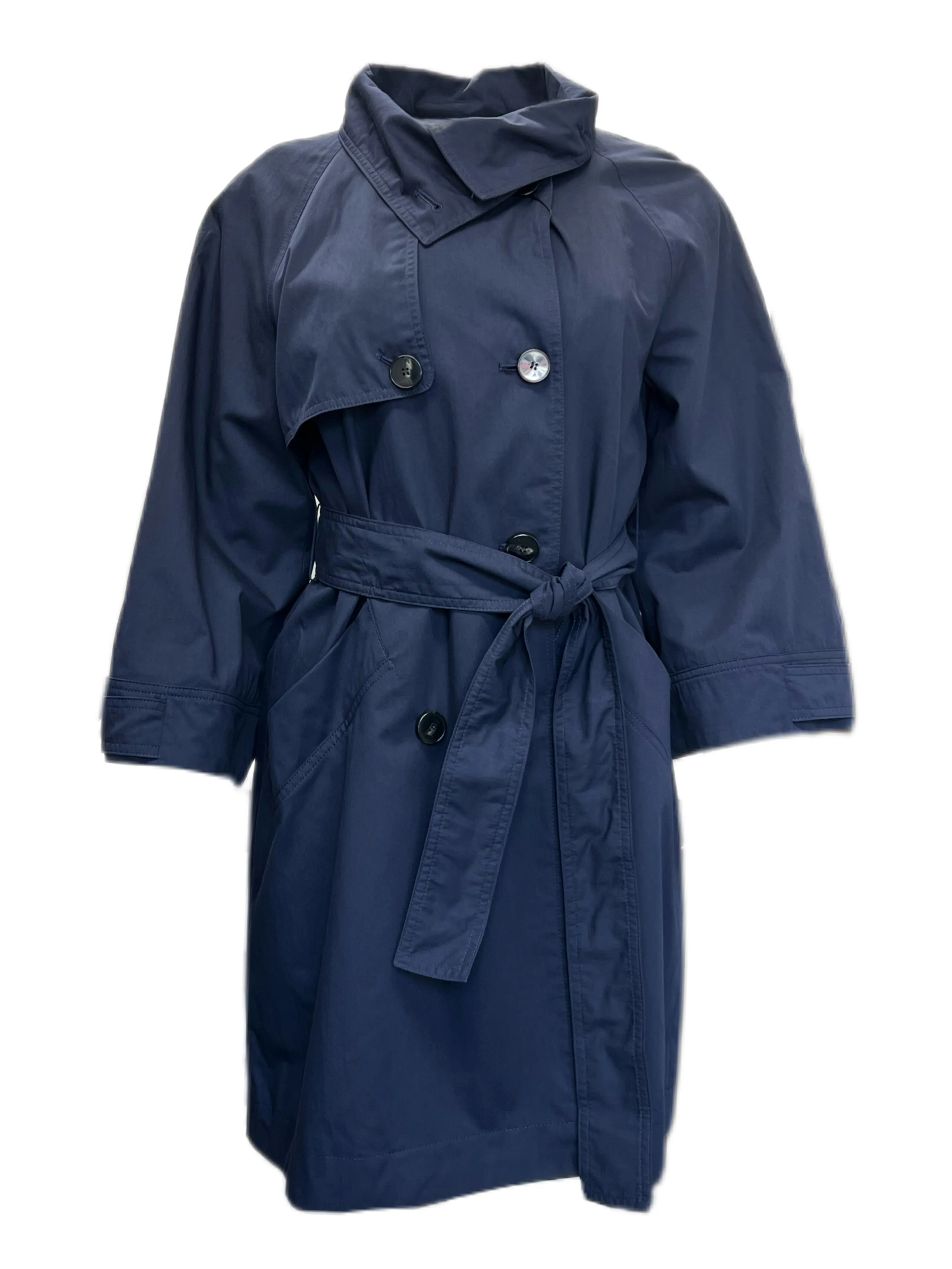 Marella By Max Mara Women's Navy Rail Double Breasted Rain Coat Size 2 NWT
