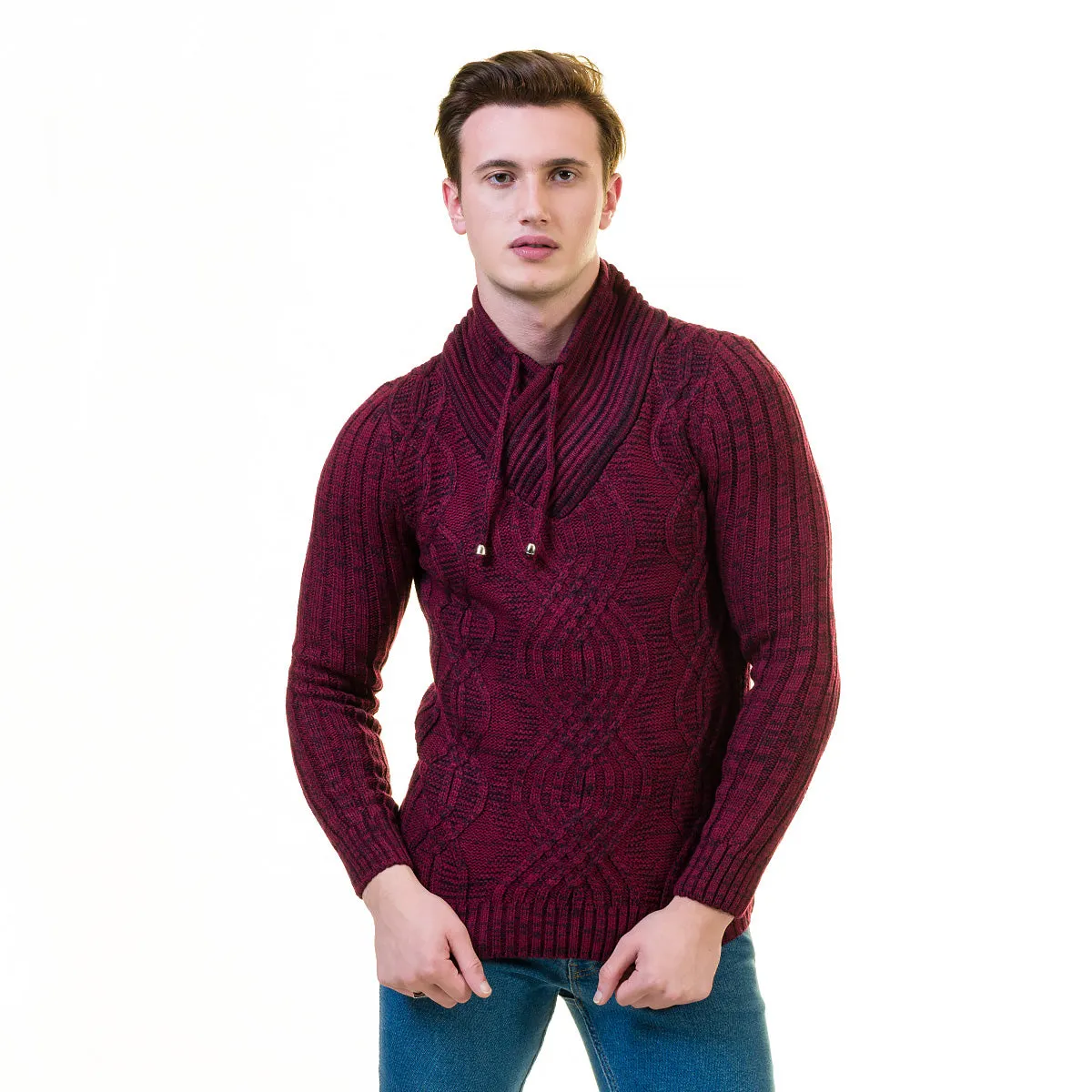 Maroon Hoodie European Wool Luxury Zippered With Sweater Jacket Warm Winter Tailor Fit