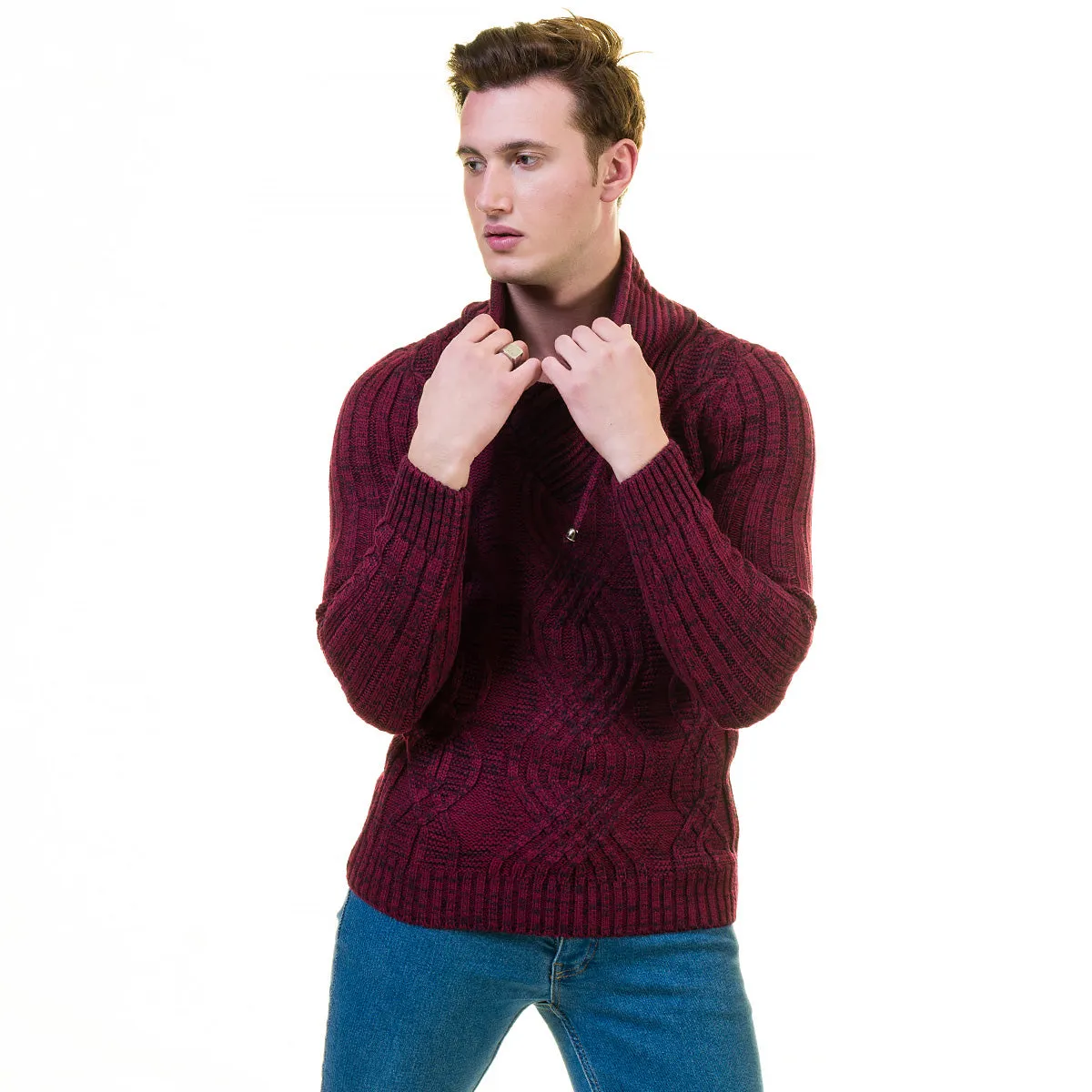 Maroon Hoodie European Wool Luxury Zippered With Sweater Jacket Warm Winter Tailor Fit