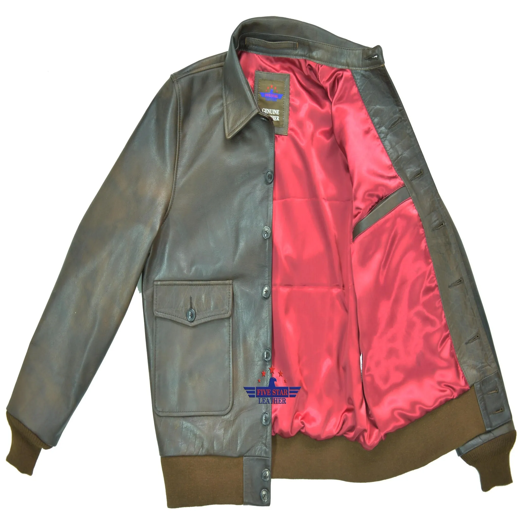 Men Pilot Flight Air force Corp Bomber WALDO PEPPER BUFFALO Leather Jacket