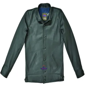MEN REAL GOATSKIN BRAKEMAN COAT JACKET STANDUP SHAWL COLLAR VINTAGE FRONT BUTTON