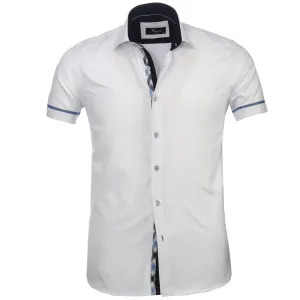 Men's Button down Tailor Fit Soft 100% Cotton Short Sleeve Dress Shirt Solid White Checkered casual And Formal