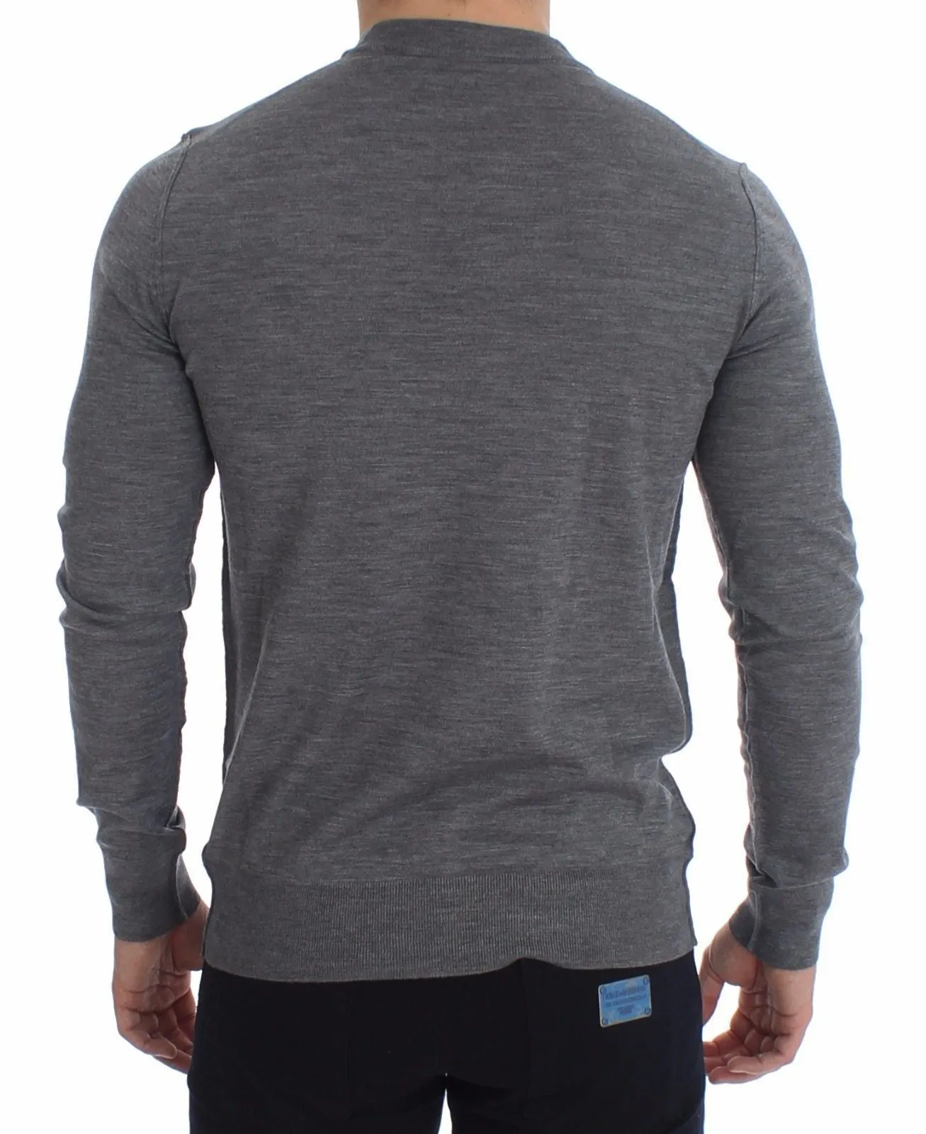 Mens Gray Wool V-neck Sweater Pullover Top