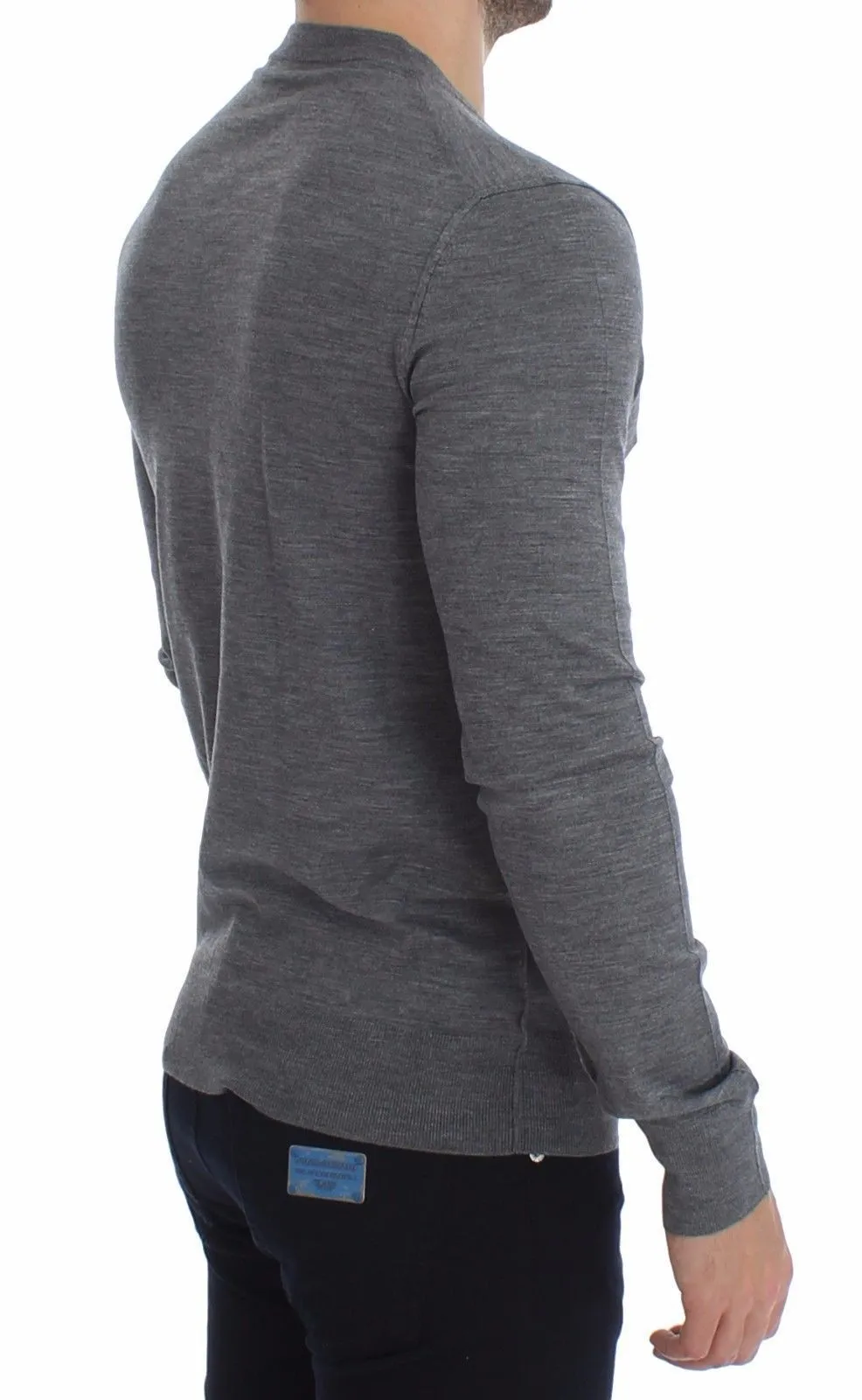 Mens Gray Wool V-neck Sweater Pullover Top