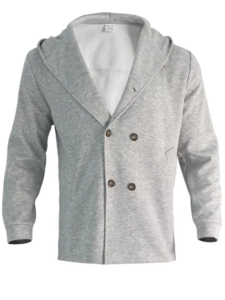 Men's Trendy Double-Breasted Hooded Casual Woolen Coat