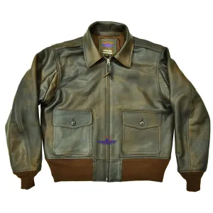 MEN'S VINTAGE WWII REPRO ANJ-3 MILITARY FLIGHT AVIATOR REAL BUFFALO HIDE LEATHER JACKET