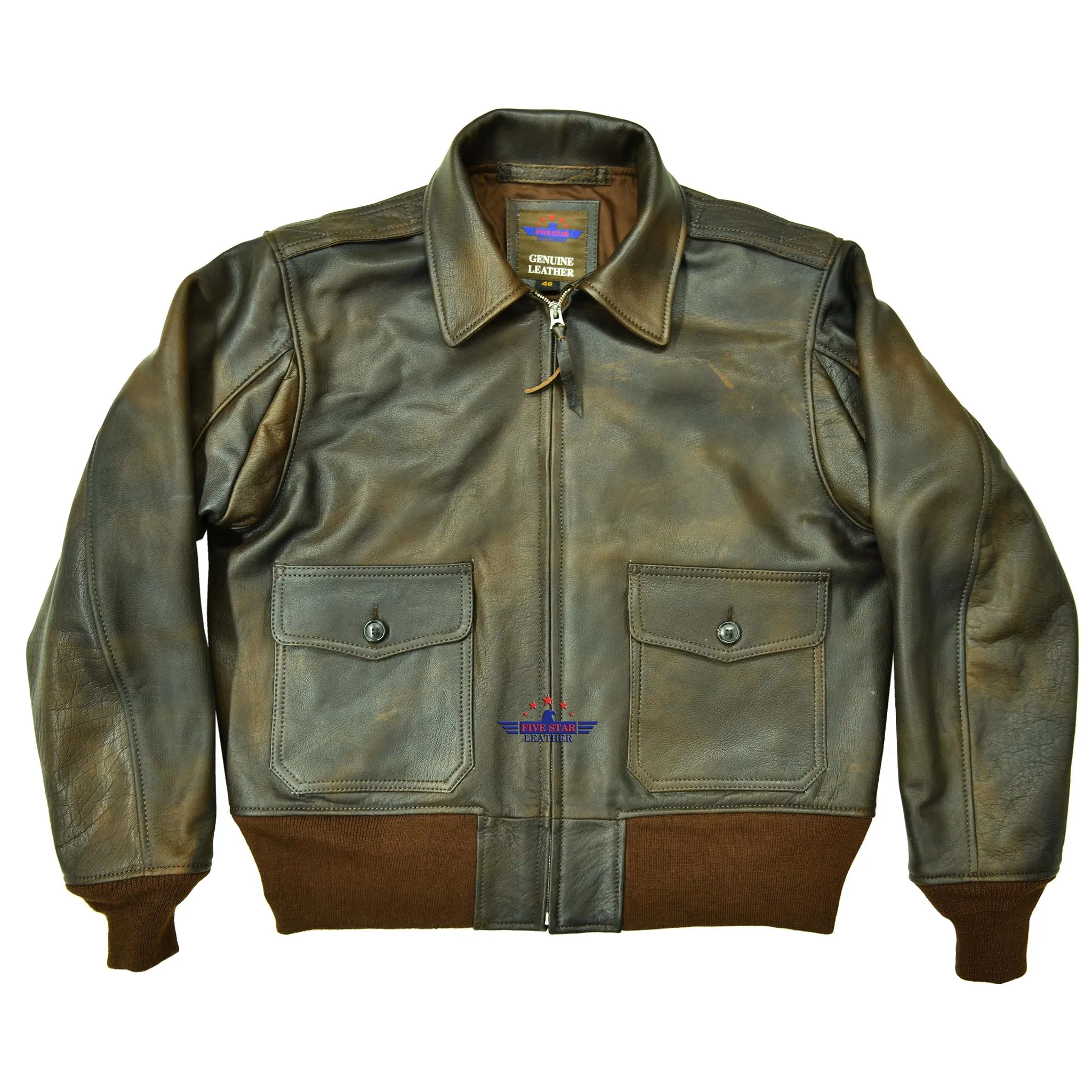 MEN'S VINTAGE WWII REPRO ANJ-3 MILITARY FLIGHT AVIATOR REAL BUFFALO HIDE LEATHER JACKET