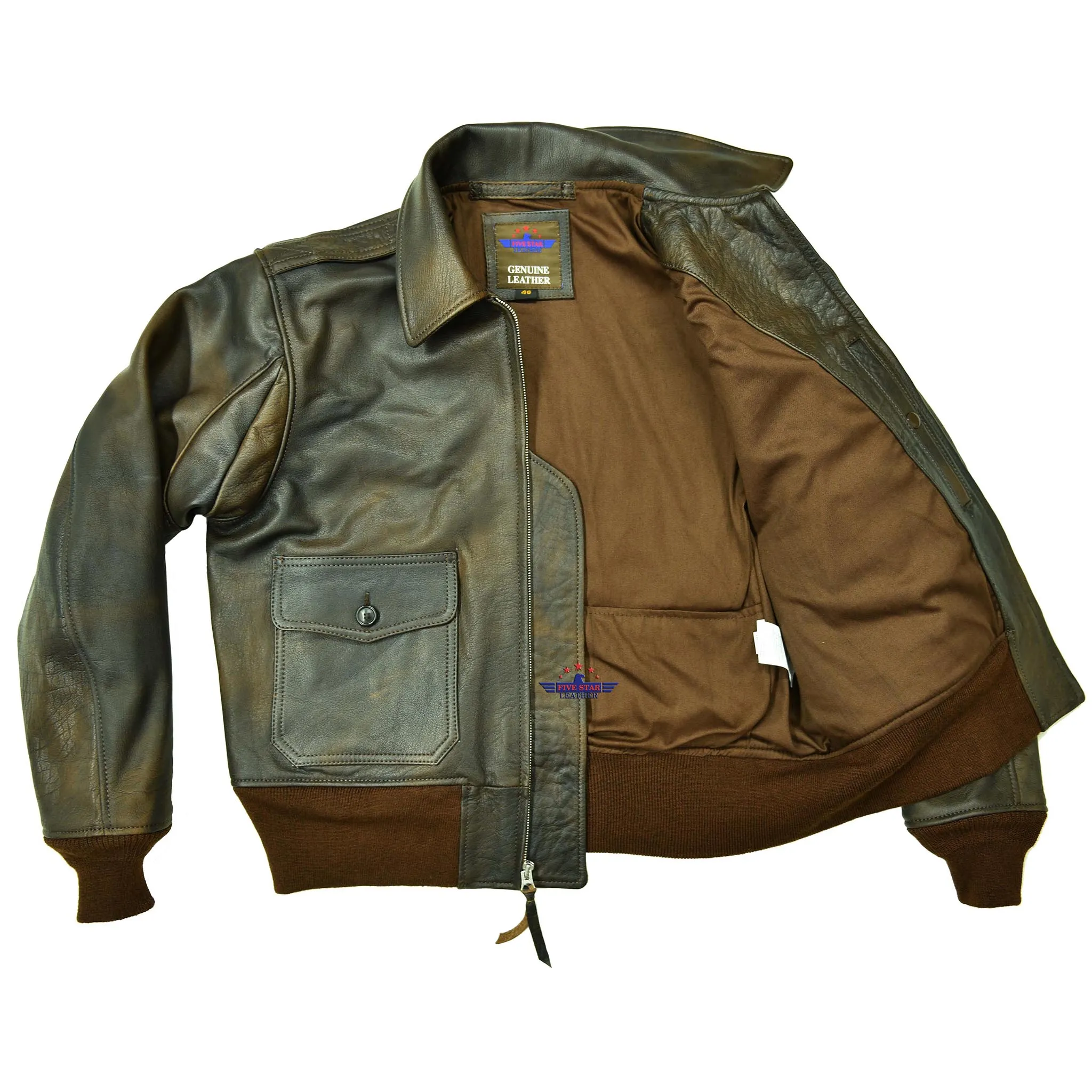 MEN'S VINTAGE WWII REPRO ANJ-3 MILITARY FLIGHT AVIATOR REAL BUFFALO HIDE LEATHER JACKET