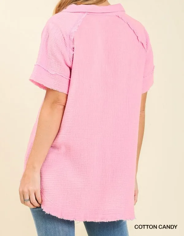 Mineral Wash Button Down Top