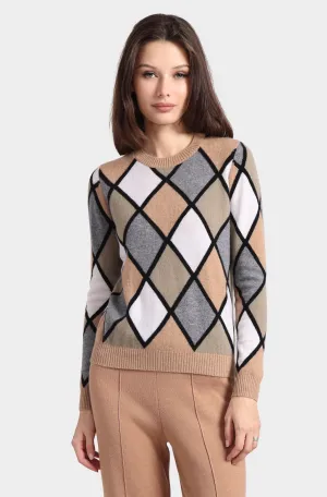 Minnie Rose Cashmere Argyle Pullover
