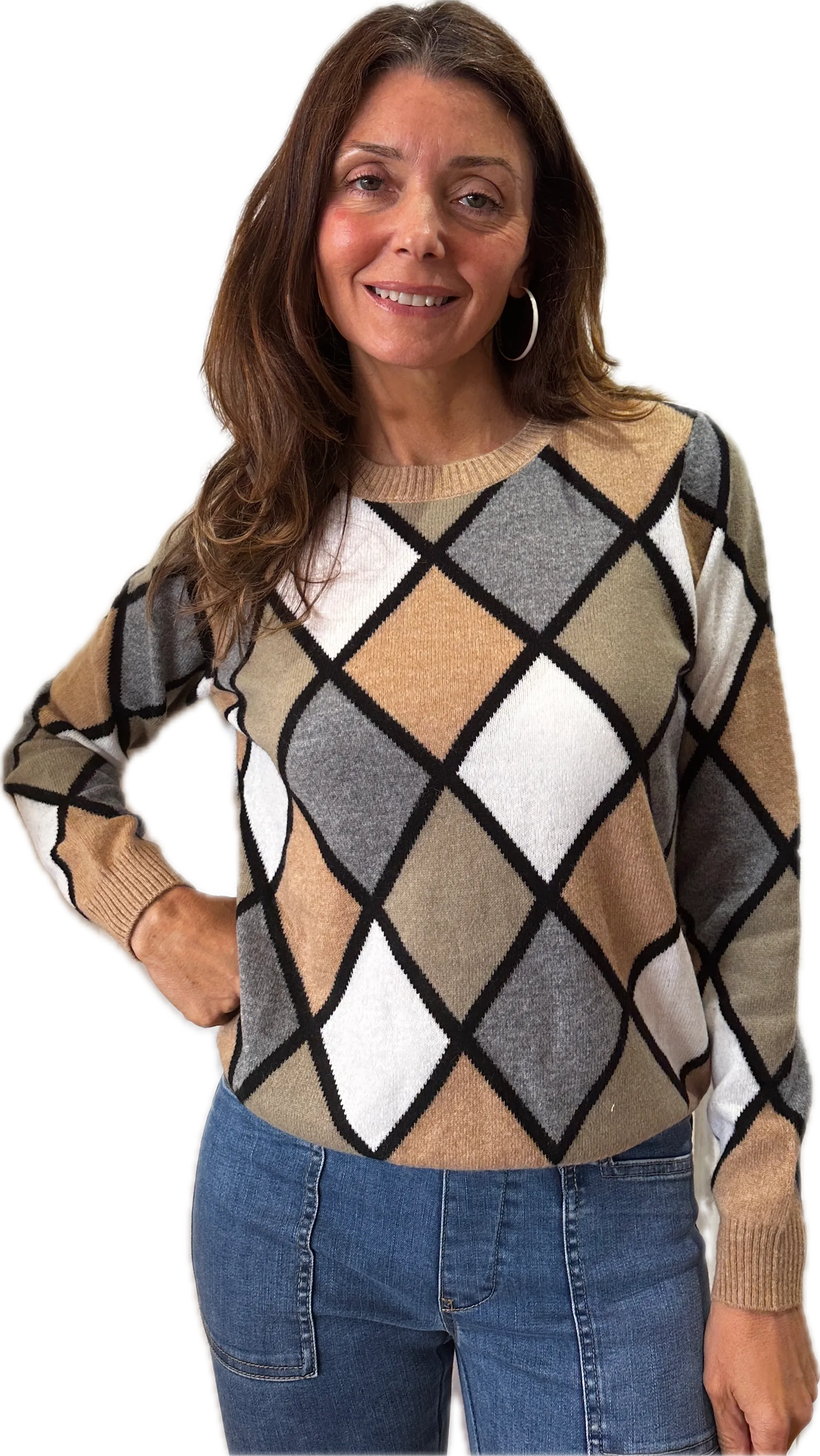 Minnie Rose Cashmere Argyle Pullover