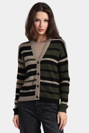 Minnie Rose Cashmere Mixed Stripe Cardigan